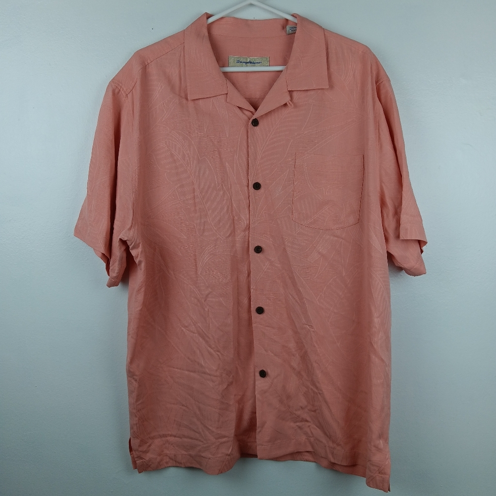 Tommy Bahama Textured‎ 100% Silk Button Down Shirt Size Large Beach